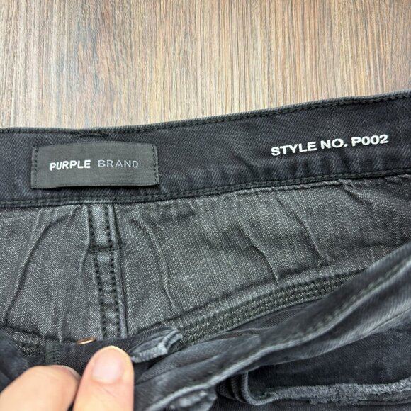 New Purple Brand Jeans Mens 28 x 30 Black Distressed Slim Leg Drop Waist P002 - Picture 5 of 12